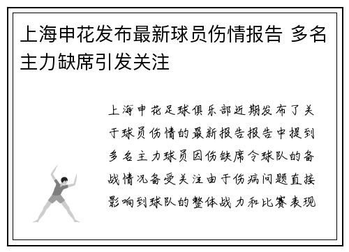 上海申花发布最新球员伤情报告 多名主力缺席引发关注 上海申花发布最新球员伤情报告 多名主力缺席引发关注