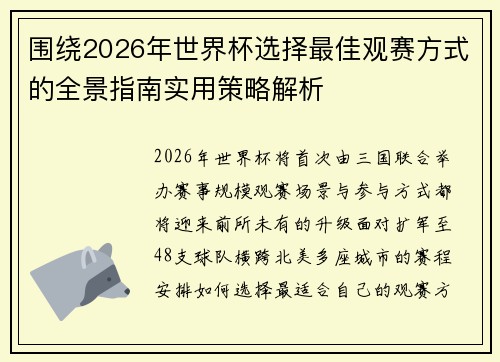 围绕2026年世界杯选择最佳观赛方式的全景指南实用策略解析